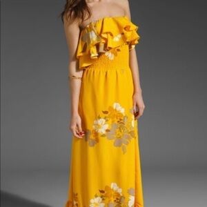MM Couture Frill Yellow Hibiscus Floral Maxi Dress